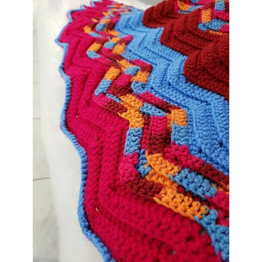 Vintage Afghan Throw blanket retro decor grandma cottage rainbow LGBT‎ colorful